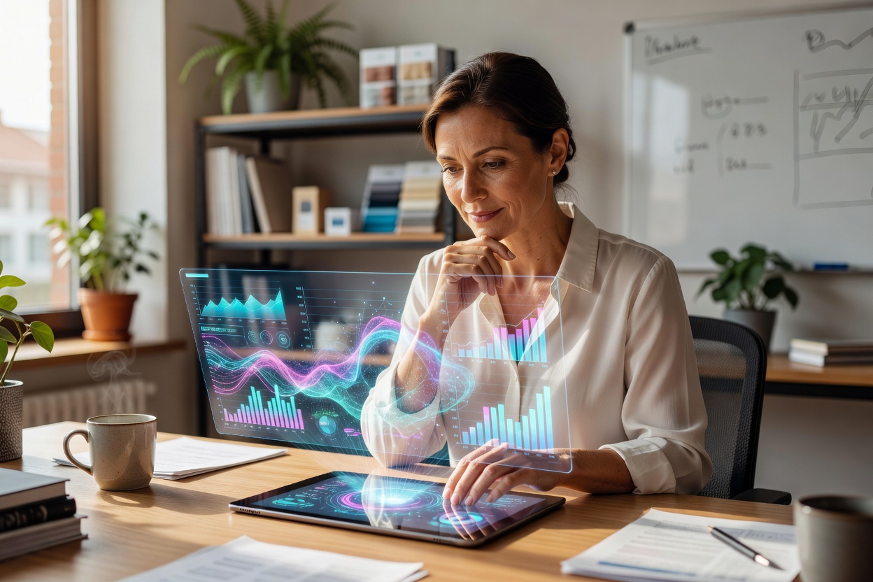Small Business Owner utilizing AI Dashboard